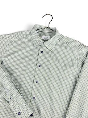 Eton Shirt Mens XL Green/Blue Plaid Check Contemporary Fit Dress Button Up